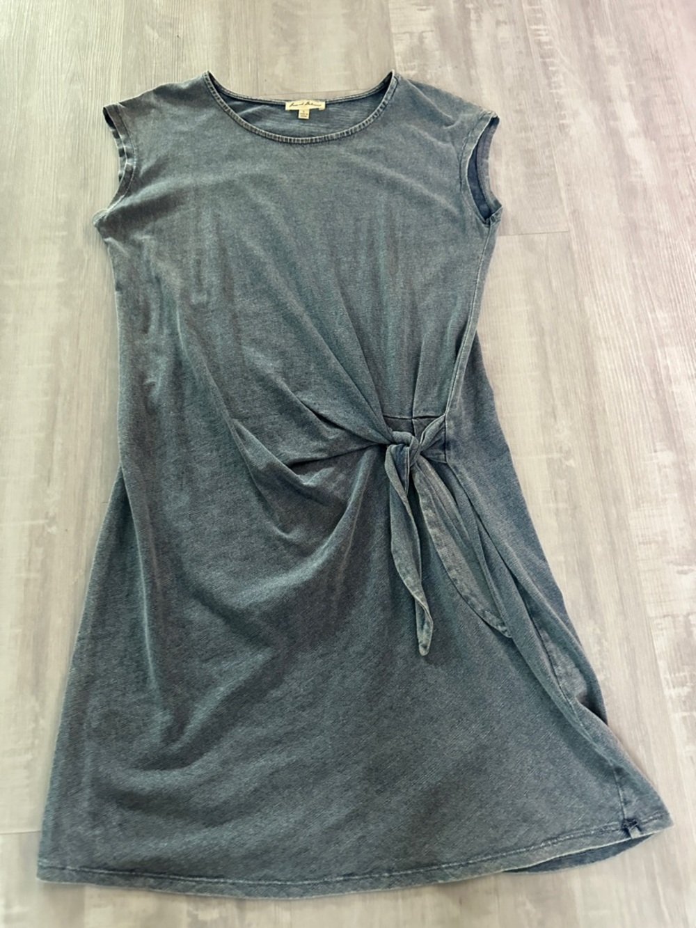 Jane and Delancey Heathered Blue Denim  T-Shirt Dress with Waist Tie